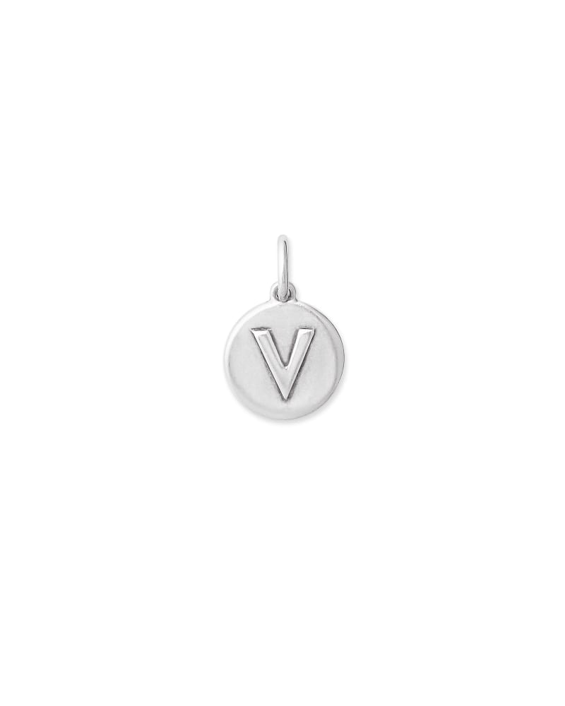 Letter V Coin Charm in Oxidized Sterling Silver image number 0.0